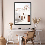 Shop Oia Little Church Photo Canvas Art Print-Brown, Greece, Photography, Photography Canvas Prints, Portrait, View All, White-framed wall decor artwork