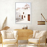 Shop Oia Little Church Photo Canvas Art Print-Brown, Greece, Photography, Photography Canvas Prints, Portrait, View All, White-framed wall decor artwork