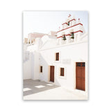 Shop Oia Little Church Photo Canvas Art Print-Brown, Greece, Photography, Photography Canvas Prints, Portrait, View All, White-framed wall decor artwork