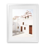 Shop Oia Little Church Photo Art Print-Brown, Greece, Photography, Portrait, View All, White-framed poster wall decor artwork
