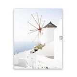 Shop Santorini Windmill Photo Art Print-Blue, Coastal, Greece, Photography, Portrait, View All, White-framed poster wall decor artwork