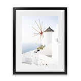 Shop Santorini Windmill Photo Art Print-Blue, Coastal, Greece, Photography, Portrait, View All, White-framed poster wall decor artwork