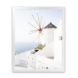 Shop Santorini Windmill Photo Art Print-Blue, Coastal, Greece, Photography, Portrait, View All, White-framed poster wall decor artwork