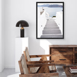 Shop Aegean Steps Photo Canvas Art Print-Blue, Coastal, Greece, Grey, Photography, Photography Canvas Prints, Portrait, View All, White-framed wall decor artwork