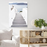 Shop Aegean Steps Photo Canvas Art Print-Blue, Coastal, Greece, Grey, Photography, Photography Canvas Prints, Portrait, View All, White-framed wall decor artwork