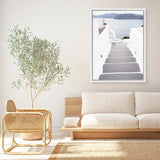 Shop Aegean Steps Photo Canvas Art Print-Blue, Coastal, Greece, Grey, Photography, Photography Canvas Prints, Portrait, View All, White-framed wall decor artwork