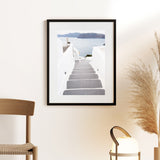 Shop Aegean Steps Photo Art Print-Blue, Coastal, Greece, Grey, Photography, Portrait, View All, White-framed poster wall decor artwork