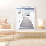Shop Aegean Steps Photo Art Print-Blue, Coastal, Greece, Grey, Photography, Portrait, View All, White-framed poster wall decor artwork