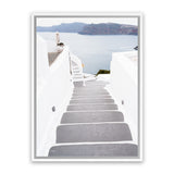 Shop Aegean Steps Photo Canvas Art Print-Blue, Coastal, Greece, Grey, Photography, Photography Canvas Prints, Portrait, View All, White-framed wall decor artwork