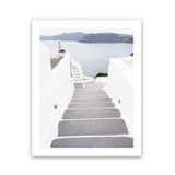 Shop Aegean Steps Photo Art Print-Blue, Coastal, Greece, Grey, Photography, Portrait, View All, White-framed poster wall decor artwork