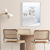 Shop Oia Bells II Photo Canvas Art Print-Blue, Coastal, Greece, Photography, Photography Canvas Prints, Portrait, View All, White-framed wall decor artwork