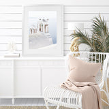 Shop Oia Bells II Photo Art Print-Blue, Coastal, Greece, Photography, Portrait, View All, White-framed poster wall decor artwork