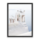 Shop Oia Bells II Photo Canvas Art Print-Blue, Coastal, Greece, Photography, Photography Canvas Prints, Portrait, View All, White-framed wall decor artwork