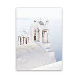 Shop Oia Bells II Photo Canvas Art Print-Blue, Coastal, Greece, Photography, Photography Canvas Prints, Portrait, View All, White-framed wall decor artwork