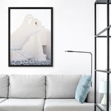 Shop Mykonos White Church Photo Canvas Art Print-Coastal, Greece, Photography, Photography Canvas Prints, Portrait, View All, White-framed wall decor artwork