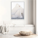 Shop Mykonos White Church Photo Canvas Art Print-Coastal, Greece, Photography, Photography Canvas Prints, Portrait, View All, White-framed wall decor artwork