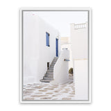 Shop Mykonos Town Photo Canvas Art Print-Coastal, Greece, Photography, Photography Canvas Prints, Portrait, View All, White-framed wall decor artwork