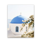 Shop Santorini Blossom Photo Art Print-Blue, Coastal, Florals, Greece, Green, Photography, Portrait, View All, White-framed poster wall decor artwork