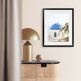 Shop Santorini Blossom Photo Art Print-Blue, Coastal, Florals, Greece, Green, Photography, Portrait, View All, White-framed poster wall decor artwork