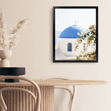 Shop Santorini Blossom Photo Art Print-Blue, Coastal, Florals, Greece, Green, Photography, Portrait, View All, White-framed poster wall decor artwork