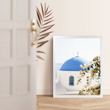Shop Santorini Blossom Photo Art Print-Blue, Coastal, Florals, Greece, Green, Photography, Portrait, View All, White-framed poster wall decor artwork