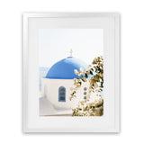 Shop Santorini Blossom Photo Art Print-Blue, Coastal, Florals, Greece, Green, Photography, Portrait, View All, White-framed poster wall decor artwork