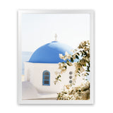 Shop Santorini Blossom Photo Art Print-Blue, Coastal, Florals, Greece, Green, Photography, Portrait, View All, White-framed poster wall decor artwork