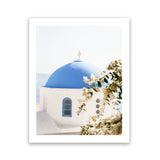 Shop Santorini Blossom Photo Art Print-Blue, Coastal, Florals, Greece, Green, Photography, Portrait, View All, White-framed poster wall decor artwork