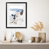 Shop Blue Dome Church Photo Art Print-Blue, Coastal, Greece, Photography, Portrait, View All, White-framed poster wall decor artwork