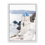 Shop Blue Dome Church Photo Canvas Art Print-Blue, Coastal, Greece, Photography, Photography Canvas Prints, Portrait, View All, White-framed wall decor artwork