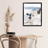 Shop Blue Dome Church Photo Art Print-Blue, Coastal, Greece, Photography, Portrait, View All, White-framed poster wall decor artwork