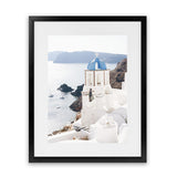 Shop Blue Dome Church Photo Art Print-Blue, Coastal, Greece, Photography, Portrait, View All, White-framed poster wall decor artwork