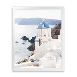 Shop Blue Dome Church Photo Art Print-Blue, Coastal, Greece, Photography, Portrait, View All, White-framed poster wall decor artwork