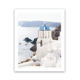 Shop Blue Dome Church Photo Art Print-Blue, Coastal, Greece, Photography, Portrait, View All, White-framed poster wall decor artwork