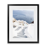 Shop Ocean Stairway Photo Art Print-Blue, Coastal, Greece, Photography, Portrait, View All, White-framed poster wall decor artwork