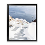 Shop Ocean Stairway Photo Art Print-Blue, Coastal, Greece, Photography, Portrait, View All, White-framed poster wall decor artwork