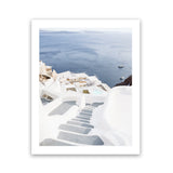 Shop Ocean Stairway Photo Art Print-Blue, Coastal, Greece, Photography, Portrait, View All, White-framed poster wall decor artwork