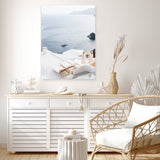 Shop Balcony With A View Photo Canvas Art Print-Blue, Coastal, Greece, Photography, Photography Canvas Prints, Portrait, View All, White-framed wall decor artwork