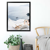 Shop Balcony With A View Photo Art Print-Blue, Coastal, Greece, Photography, Portrait, View All, White-framed poster wall decor artwork