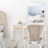 Shop Balcony With A View Photo Art Print-Blue, Coastal, Greece, Photography, Portrait, View All, White-framed poster wall decor artwork