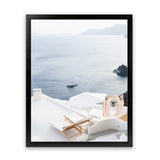 Shop Balcony With A View Photo Art Print-Blue, Coastal, Greece, Photography, Portrait, View All, White-framed poster wall decor artwork
