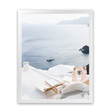 Shop Balcony With A View Photo Art Print-Blue, Coastal, Greece, Photography, Portrait, View All, White-framed poster wall decor artwork
