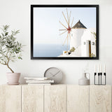 Shop Santorini Windmill II Photo Art Print-Blue, Coastal, Greece, Landscape, Photography, View All, White-framed poster wall decor artwork