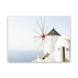 Shop Santorini Windmill II Photo Canvas Art Print-Blue, Coastal, Greece, Landscape, Photography, Photography Canvas Prints, View All, White-framed wall decor artwork