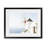 Shop Santorini Windmill II Photo Art Print-Blue, Coastal, Greece, Landscape, Photography, View All, White-framed poster wall decor artwork