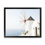 Shop Santorini Windmill II Photo Art Print-Blue, Coastal, Greece, Landscape, Photography, View All, White-framed poster wall decor artwork