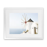 Shop Santorini Windmill II Photo Art Print-Blue, Coastal, Greece, Landscape, Photography, View All, White-framed poster wall decor artwork