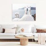 Shop Two White Churches II Photo Canvas Art Print-Blue, Coastal, Greece, Landscape, Photography, Photography Canvas Prints, View All, White-framed wall decor artwork