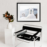 Shop Two White Churches II Photo Art Print-Blue, Coastal, Greece, Landscape, Photography, View All, White-framed poster wall decor artwork