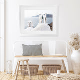 Shop Two White Churches II Photo Art Print-Blue, Coastal, Greece, Landscape, Photography, View All, White-framed poster wall decor artwork